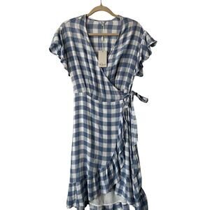 Rails Women's Wrap Dress Size M Blue/White Gingham Ruffle NWT
